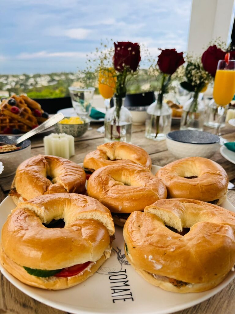 Bagels served at a private chef brunch