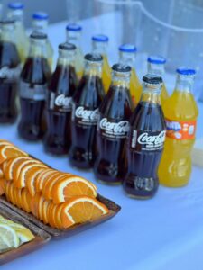 Soft drinks and juice station at an event