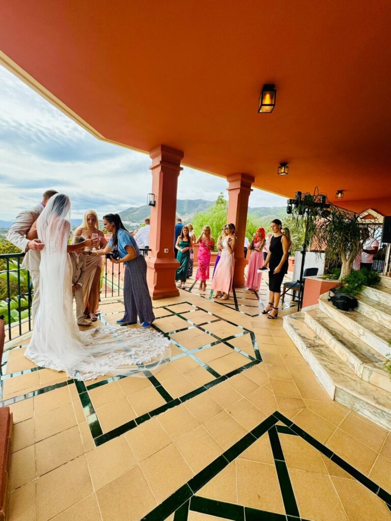 Wedding celebration on a terrace with catering